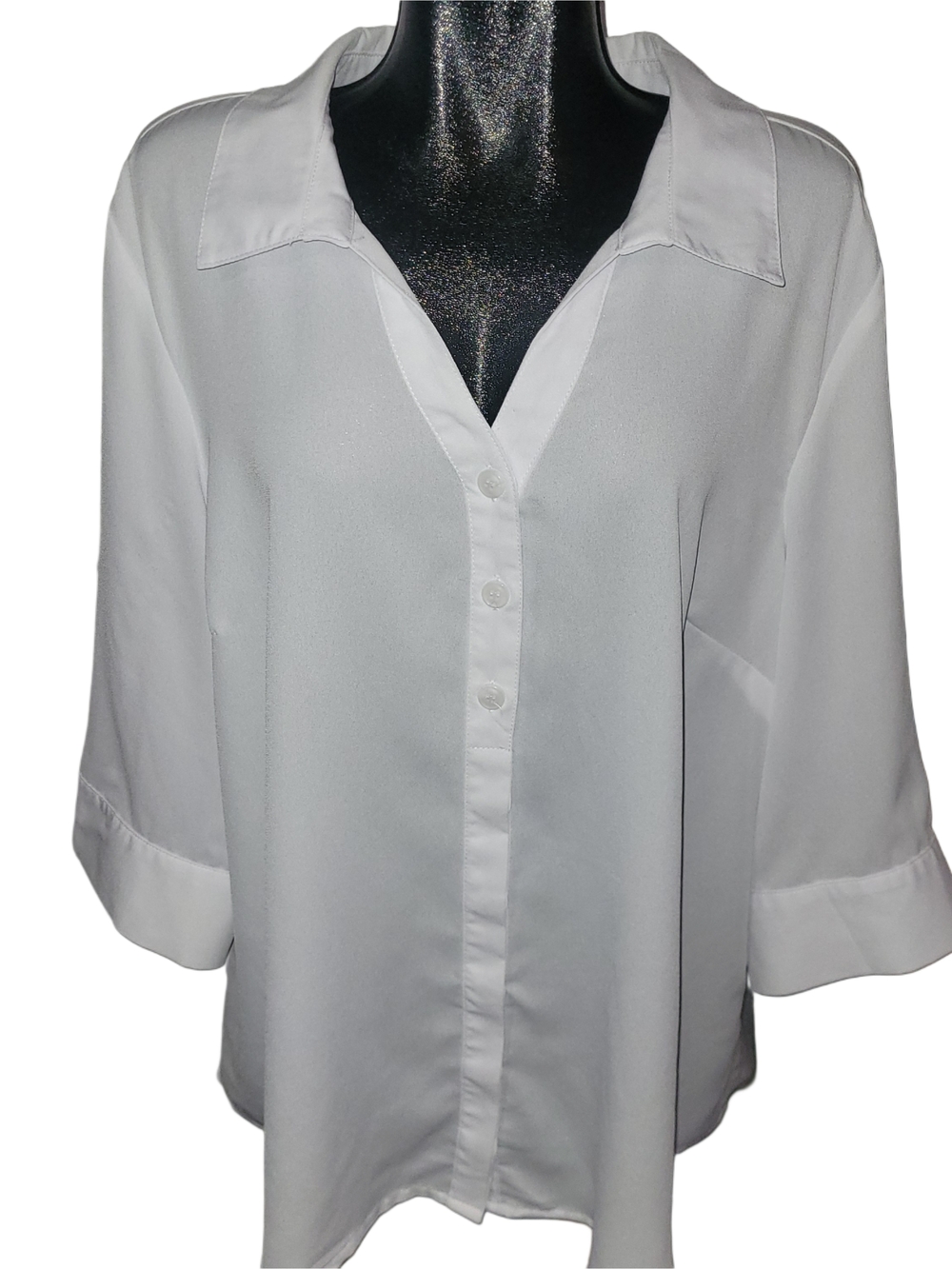 Claire France Classic Women's White Cropped Sleeve Button-Front Blouse Size 22